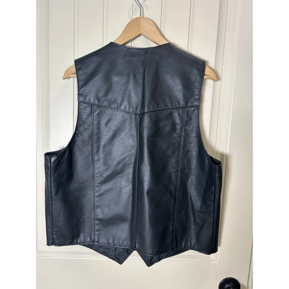 Hillside Leather Biker Vest Sz 44 Black Made In USA Motorcycle Cowboy Western
